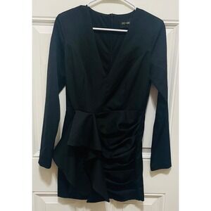 DO+BE Black Long Sleeve Mini Dress Ruffle Detail V-Neck‎ Party Small